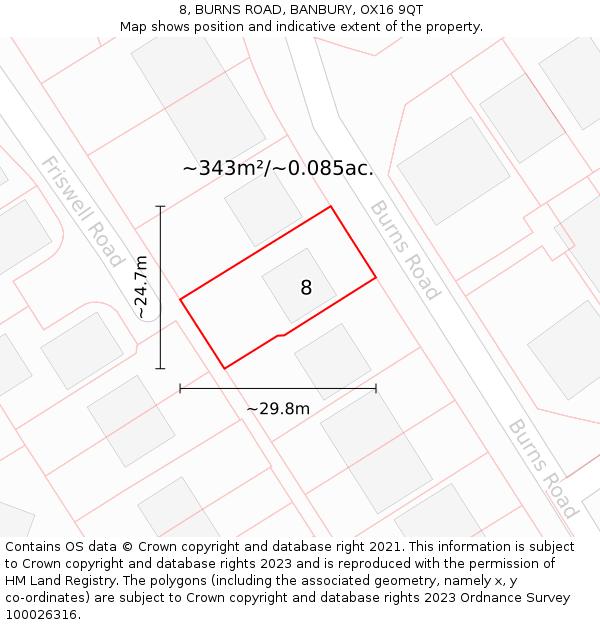 8, BURNS ROAD, BANBURY, OX16 9QT: Plot and title map