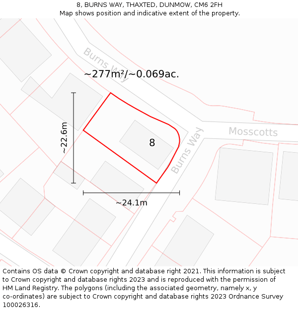 8, BURNS WAY, THAXTED, DUNMOW, CM6 2FH: Plot and title map
