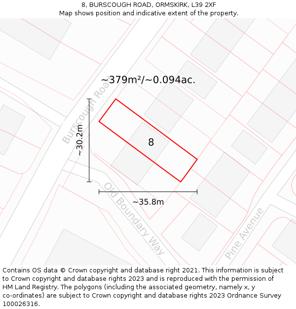 8, BURSCOUGH ROAD, ORMSKIRK, L39 2XF: Plot and title map