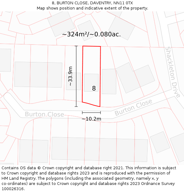 8, BURTON CLOSE, DAVENTRY, NN11 0TX: Plot and title map