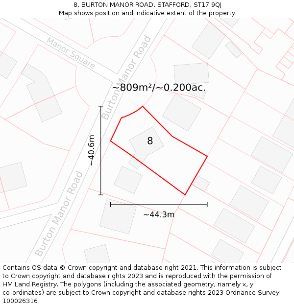 8, BURTON MANOR ROAD, STAFFORD, ST17 9QJ: Plot and title map
