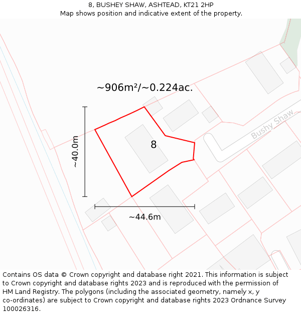 8, BUSHEY SHAW, ASHTEAD, KT21 2HP: Plot and title map