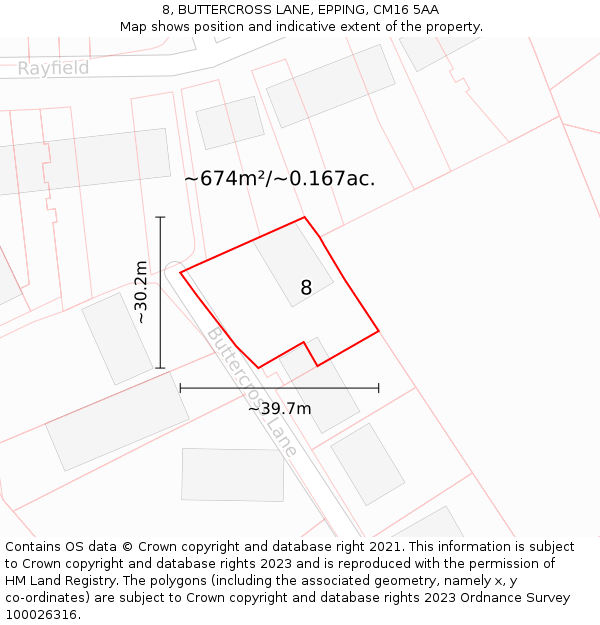 8, BUTTERCROSS LANE, EPPING, CM16 5AA: Plot and title map