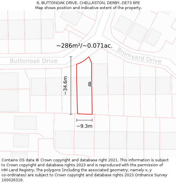 8, BUTTONOAK DRIVE, CHELLASTON, DERBY, DE73 6PE: Plot and title map