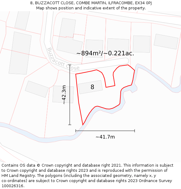 8, BUZZACOTT CLOSE, COMBE MARTIN, ILFRACOMBE, EX34 0PJ: Plot and title map