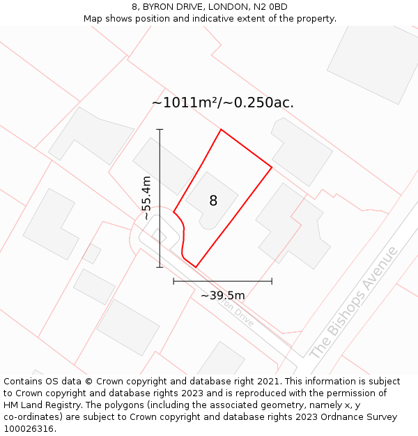 8, BYRON DRIVE, LONDON, N2 0BD: Plot and title map