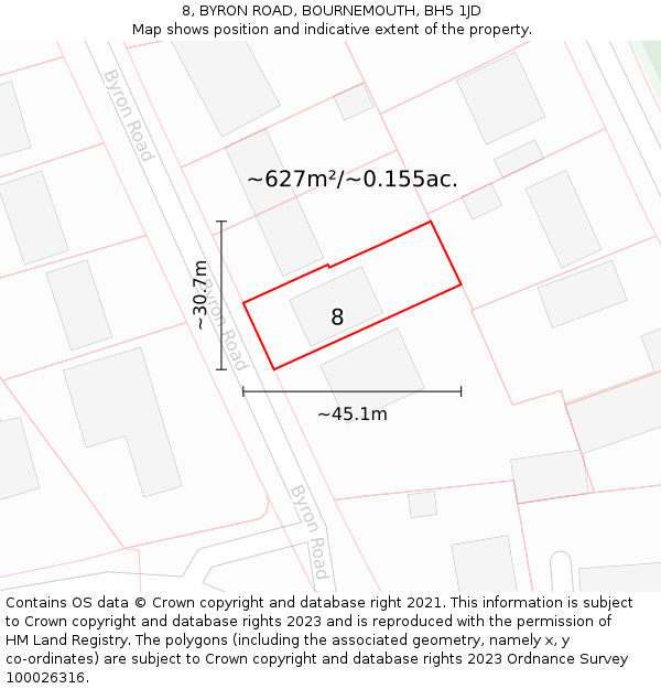 8, BYRON ROAD, BOURNEMOUTH, BH5 1JD: Plot and title map