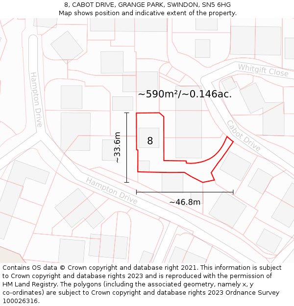 8, CABOT DRIVE, GRANGE PARK, SWINDON, SN5 6HG: Plot and title map