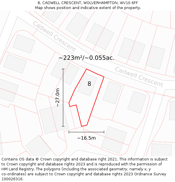 8, CADWELL CRESCENT, WOLVERHAMPTON, WV10 6FF: Plot and title map