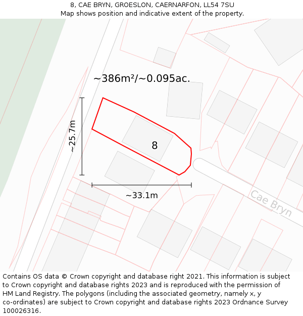 8, CAE BRYN, GROESLON, CAERNARFON, LL54 7SU: Plot and title map