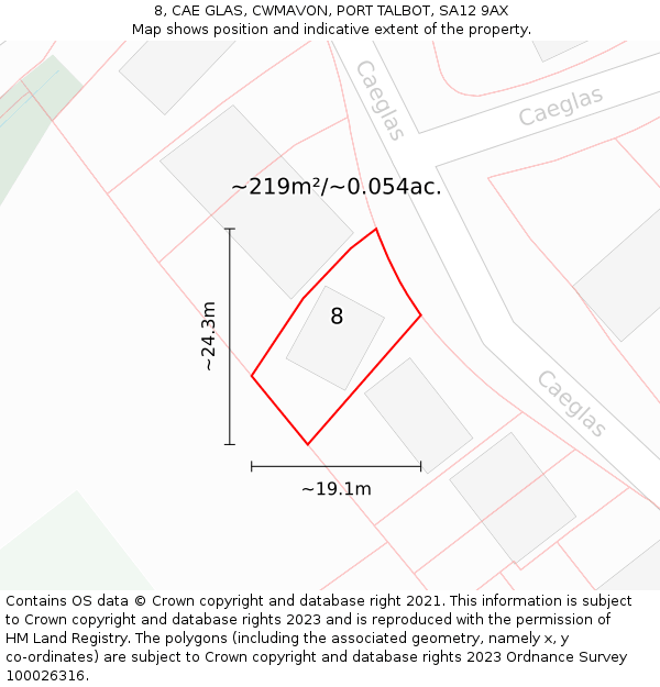 8, CAE GLAS, CWMAVON, PORT TALBOT, SA12 9AX: Plot and title map