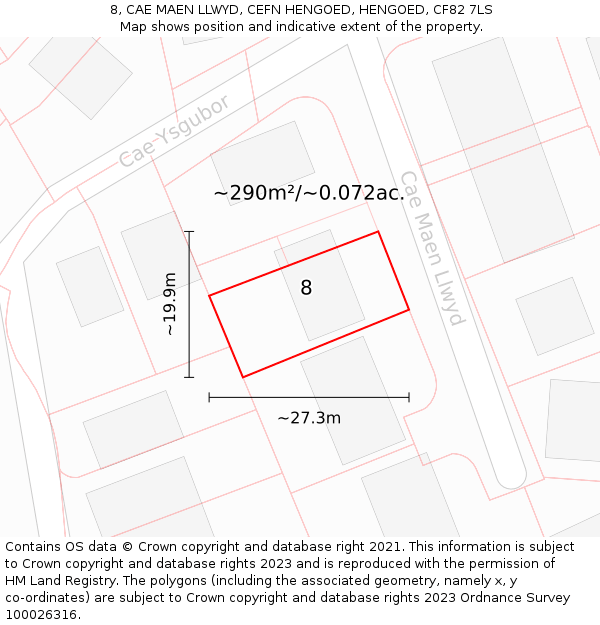 8, CAE MAEN LLWYD, CEFN HENGOED, HENGOED, CF82 7LS: Plot and title map