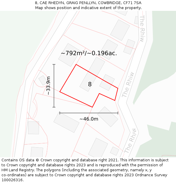 8, CAE RHEDYN, GRAIG PENLLYN, COWBRIDGE, CF71 7SA: Plot and title map