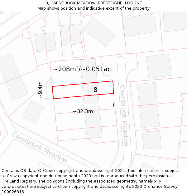 8, CAENBROOK MEADOW, PRESTEIGNE, LD8 2NE: Plot and title map