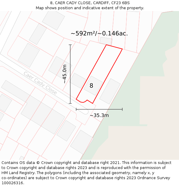 8, CAER CADY CLOSE, CARDIFF, CF23 6BS: Plot and title map