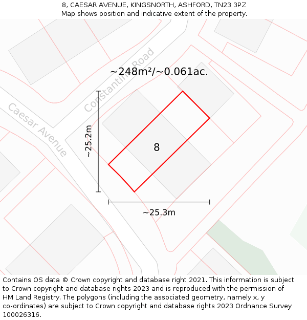8, CAESAR AVENUE, KINGSNORTH, ASHFORD, TN23 3PZ: Plot and title map