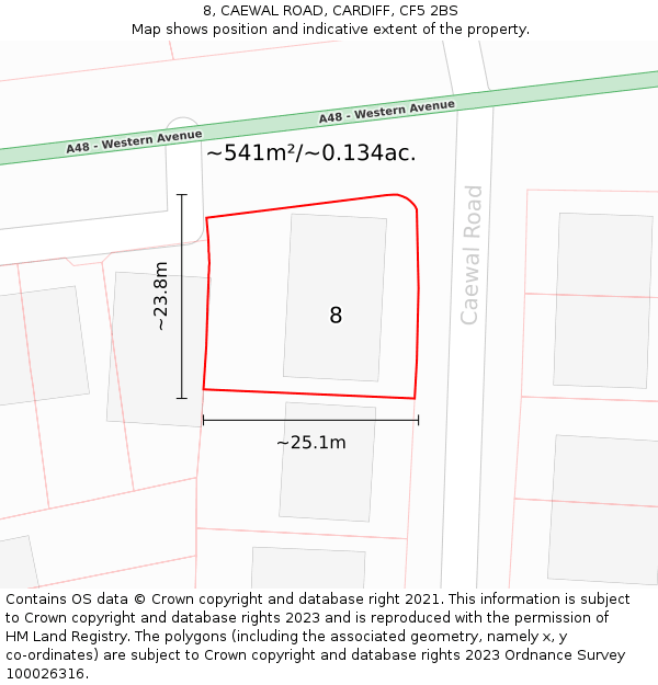 8, CAEWAL ROAD, CARDIFF, CF5 2BS: Plot and title map