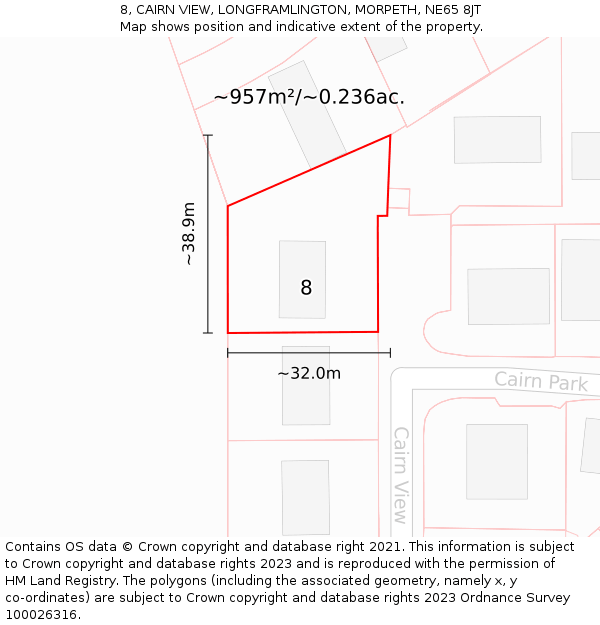 8, CAIRN VIEW, LONGFRAMLINGTON, MORPETH, NE65 8JT: Plot and title map