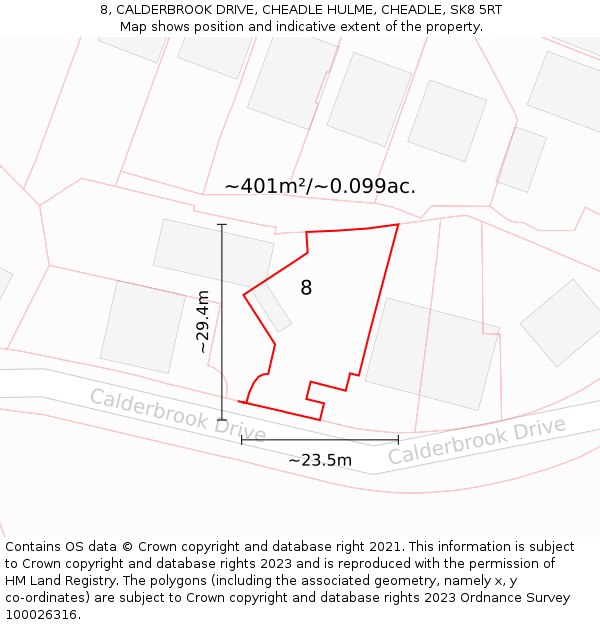 8, CALDERBROOK DRIVE, CHEADLE HULME, CHEADLE, SK8 5RT: Plot and title map