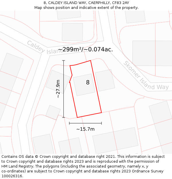 8, CALDEY ISLAND WAY, CAERPHILLY, CF83 2AY: Plot and title map