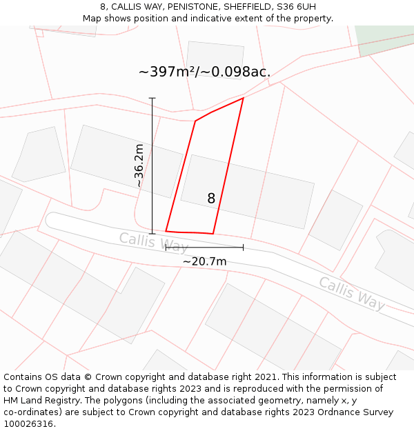 8, CALLIS WAY, PENISTONE, SHEFFIELD, S36 6UH: Plot and title map