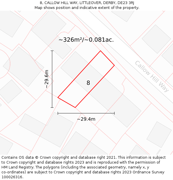 8, CALLOW HILL WAY, LITTLEOVER, DERBY, DE23 3RJ: Plot and title map