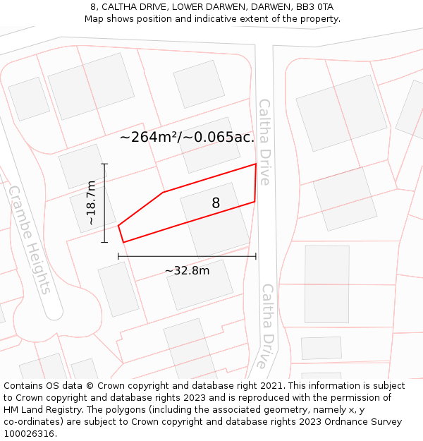 8, CALTHA DRIVE, LOWER DARWEN, DARWEN, BB3 0TA: Plot and title map