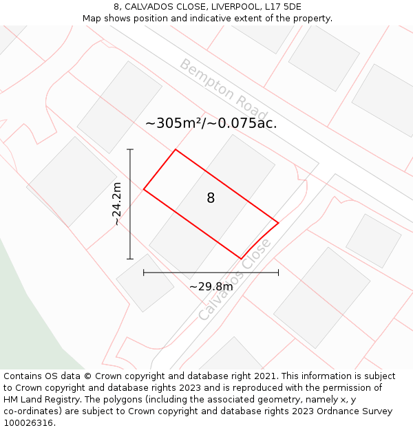 8, CALVADOS CLOSE, LIVERPOOL, L17 5DE: Plot and title map