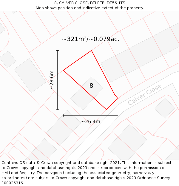 8, CALVER CLOSE, BELPER, DE56 1TS: Plot and title map