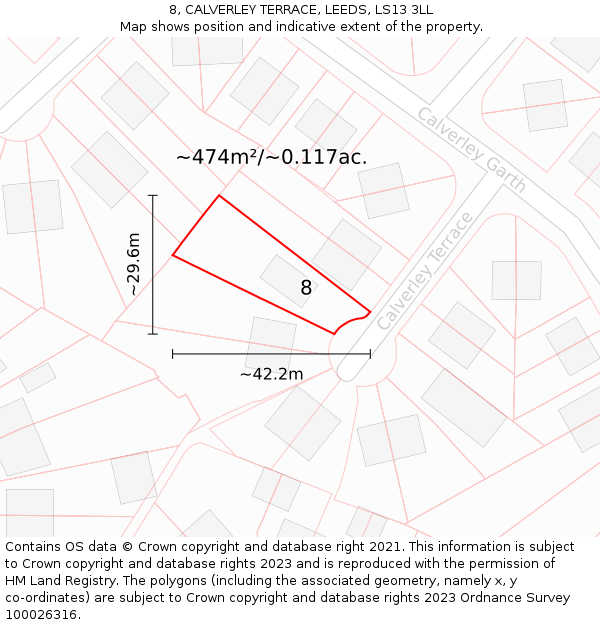 8, CALVERLEY TERRACE, LEEDS, LS13 3LL: Plot and title map