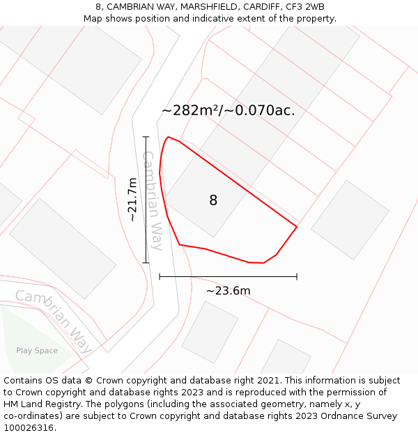 8, CAMBRIAN WAY, MARSHFIELD, CARDIFF, CF3 2WB: Plot and title map