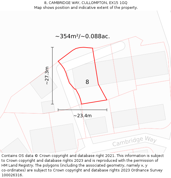 8, CAMBRIDGE WAY, CULLOMPTON, EX15 1GQ: Plot and title map