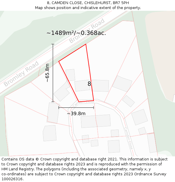 8, CAMDEN CLOSE, CHISLEHURST, BR7 5PH: Plot and title map