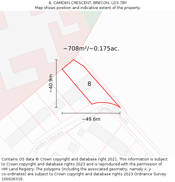 8, CAMDEN CRESCENT, BRECON, LD3 7BY: Plot and title map