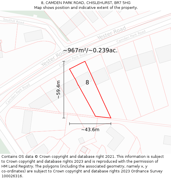 8, CAMDEN PARK ROAD, CHISLEHURST, BR7 5HG: Plot and title map