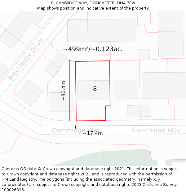 8, CAMMIDGE WAY, DONCASTER, DN4 7EW: Plot and title map