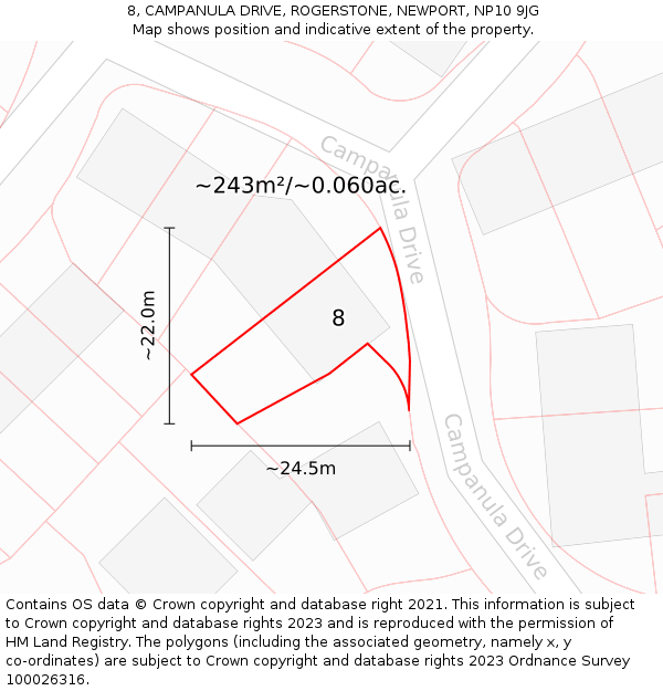 8, CAMPANULA DRIVE, ROGERSTONE, NEWPORT, NP10 9JG: Plot and title map