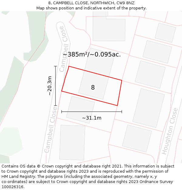 8, CAMPBELL CLOSE, NORTHWICH, CW9 8NZ: Plot and title map