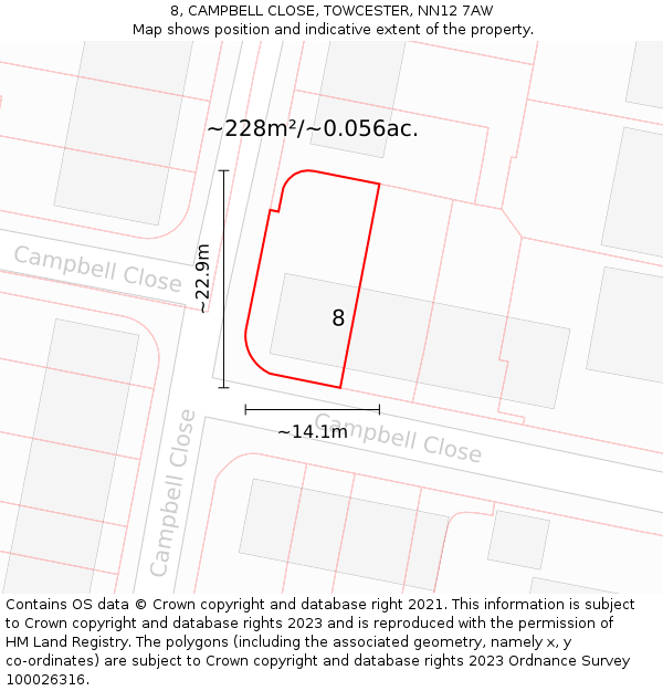 8, CAMPBELL CLOSE, TOWCESTER, NN12 7AW: Plot and title map