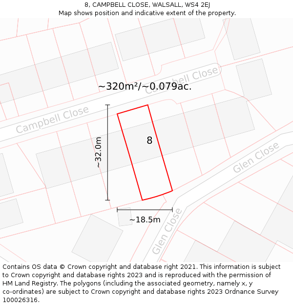8, CAMPBELL CLOSE, WALSALL, WS4 2EJ: Plot and title map