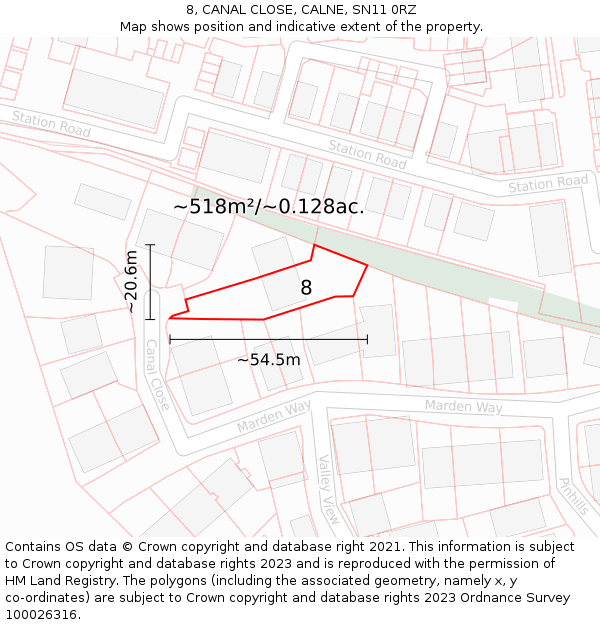 8, CANAL CLOSE, CALNE, SN11 0RZ: Plot and title map