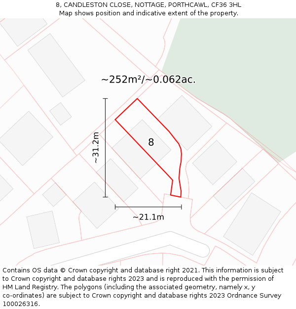 8, CANDLESTON CLOSE, NOTTAGE, PORTHCAWL, CF36 3HL: Plot and title map