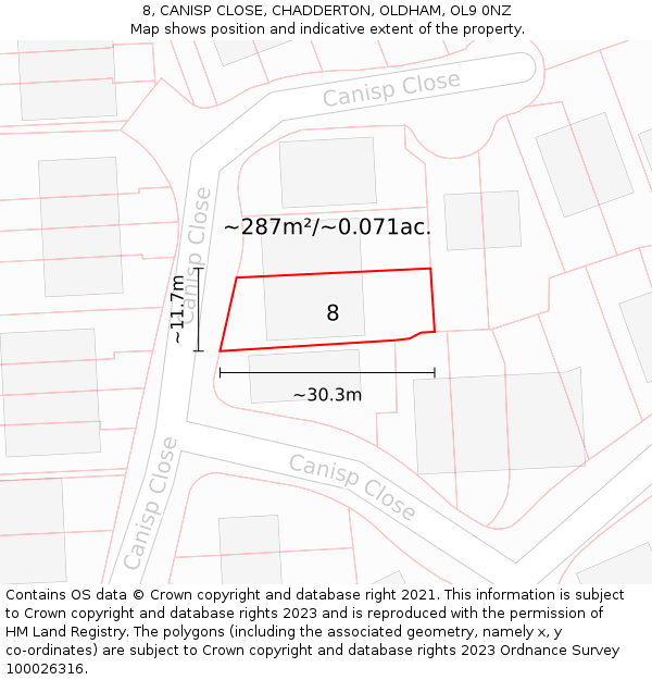 8, CANISP CLOSE, CHADDERTON, OLDHAM, OL9 0NZ: Plot and title map