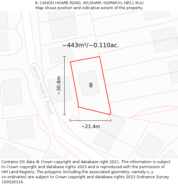 8, CANON HOARE ROAD, AYLSHAM, NORWICH, NR11 6UU: Plot and title map