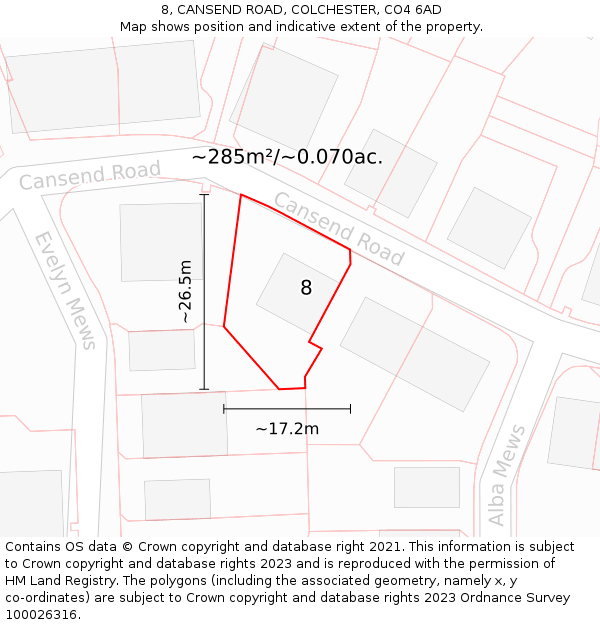 8, CANSEND ROAD, COLCHESTER, CO4 6AD: Plot and title map