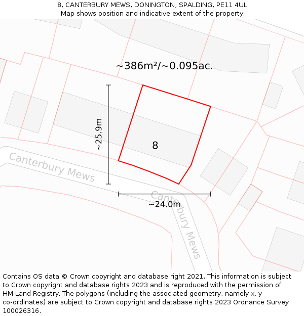 8, CANTERBURY MEWS, DONINGTON, SPALDING, PE11 4UL: Plot and title map