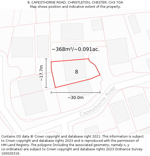 8, CAPESTHORNE ROAD, CHRISTLETON, CHESTER, CH3 7GA: Plot and title map
