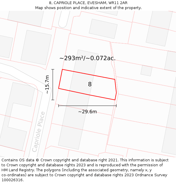 8, CAPRIOLE PLACE, EVESHAM, WR11 2AR: Plot and title map