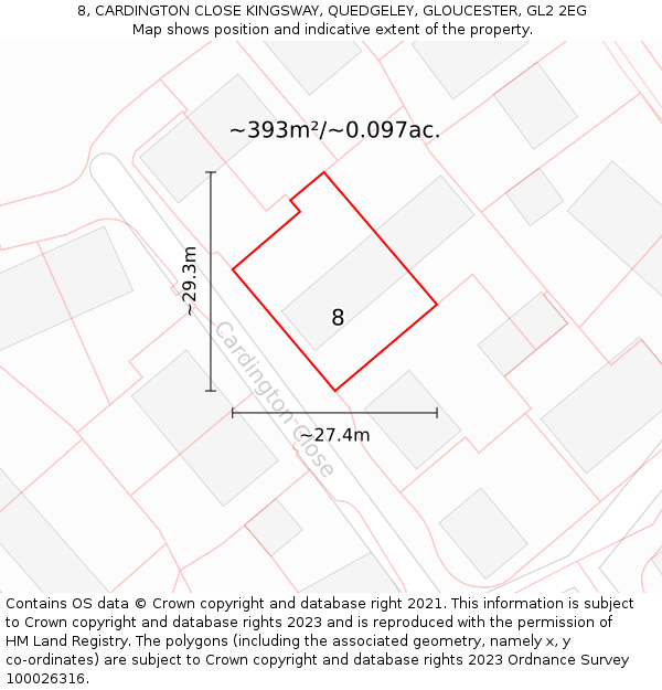 8, CARDINGTON CLOSE KINGSWAY, QUEDGELEY, GLOUCESTER, GL2 2EG: Plot and title map