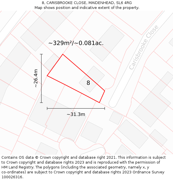 8, CARISBROOKE CLOSE, MAIDENHEAD, SL6 4RG: Plot and title map